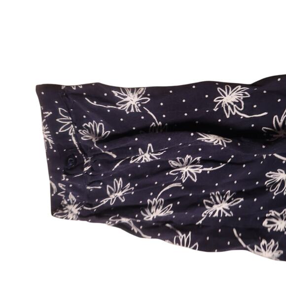 Talbots Long Sleeve Blouse Rayon Navy Cottagecore Collarless Button Down Sz XL - Picture 6 of 10